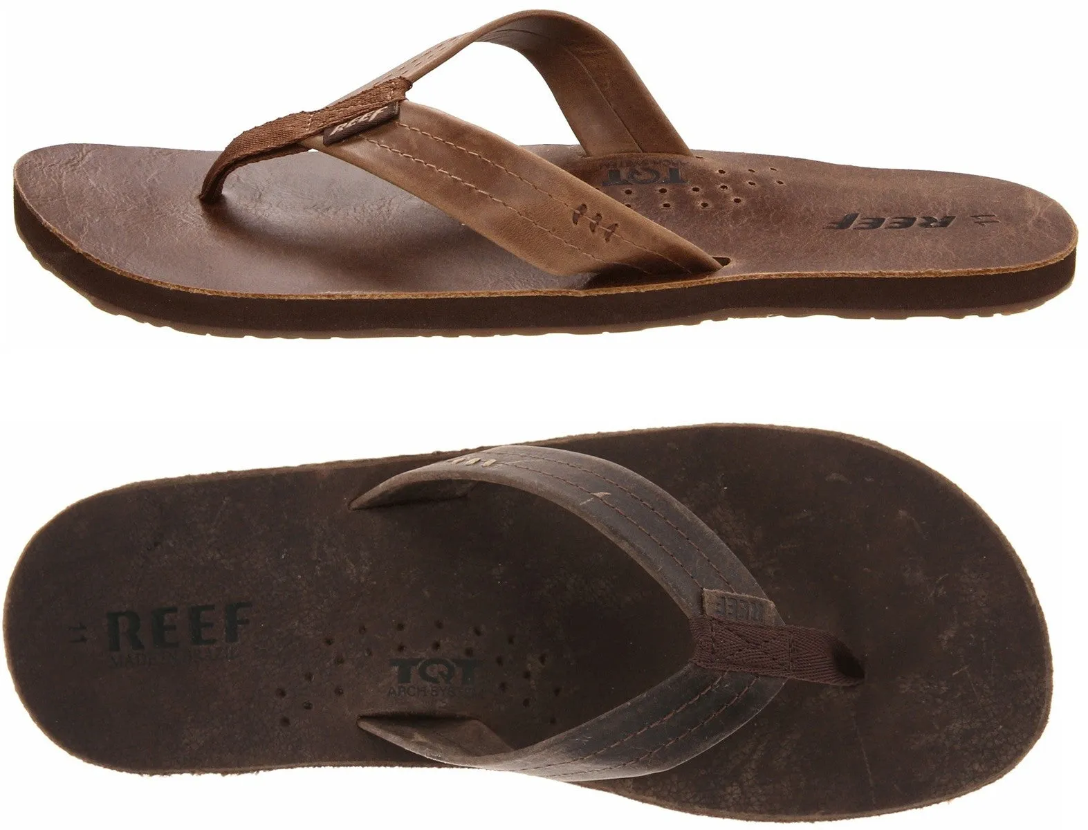 Reef Mens Leather Sandals Draftsmen Bottle Opener Flip Flops