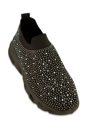 Rhinestone Cut Out Sole Slip On Sneakers