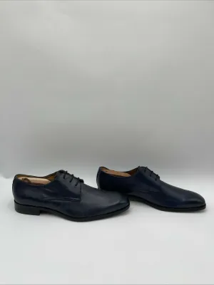 Saks Fifth Avenue COLLECTION Duncan Leather Derby Shoes Navy Blue Size 8.5M - Very Good