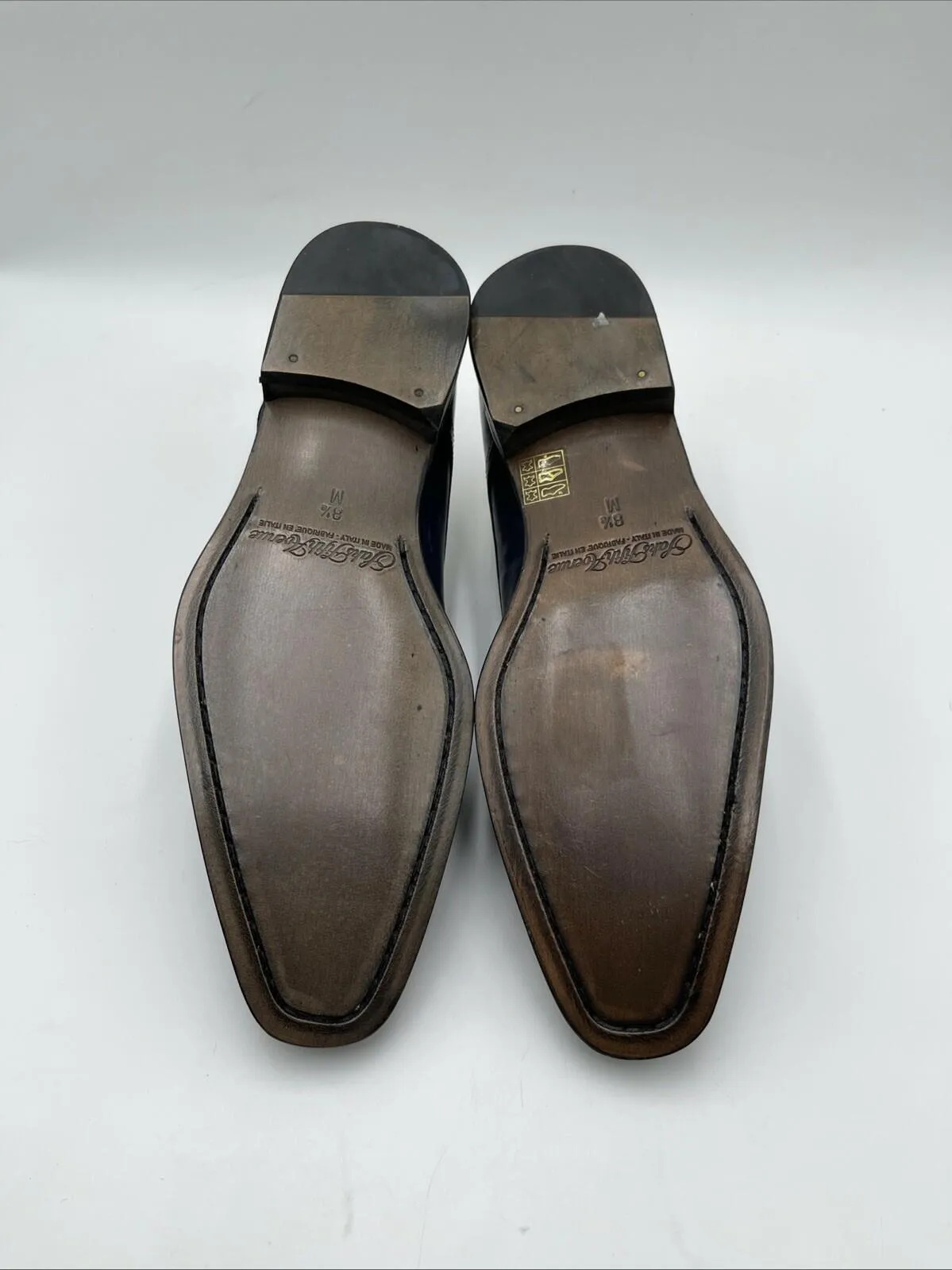 Saks Fifth Avenue COLLECTION Duncan Leather Derby Shoes Navy Blue Size 8.5M - Very Good