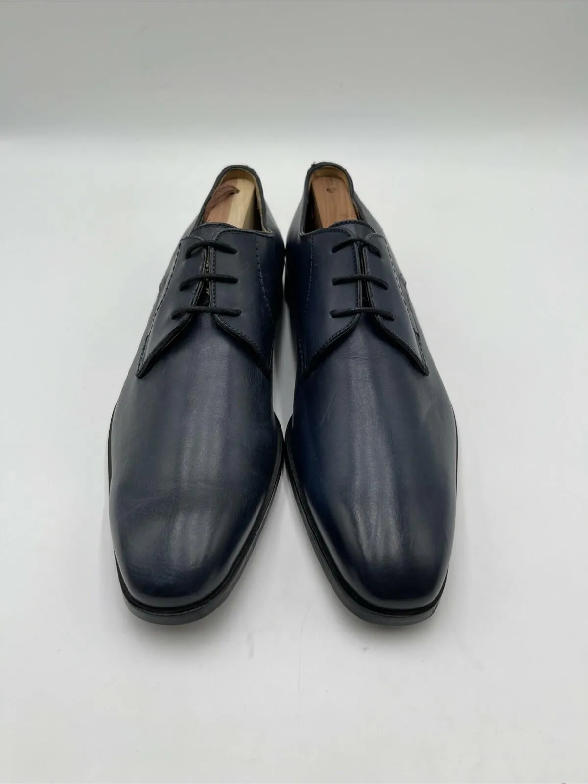 Saks Fifth Avenue COLLECTION Duncan Leather Derby Shoes Navy Blue Size 8.5M - Very Good