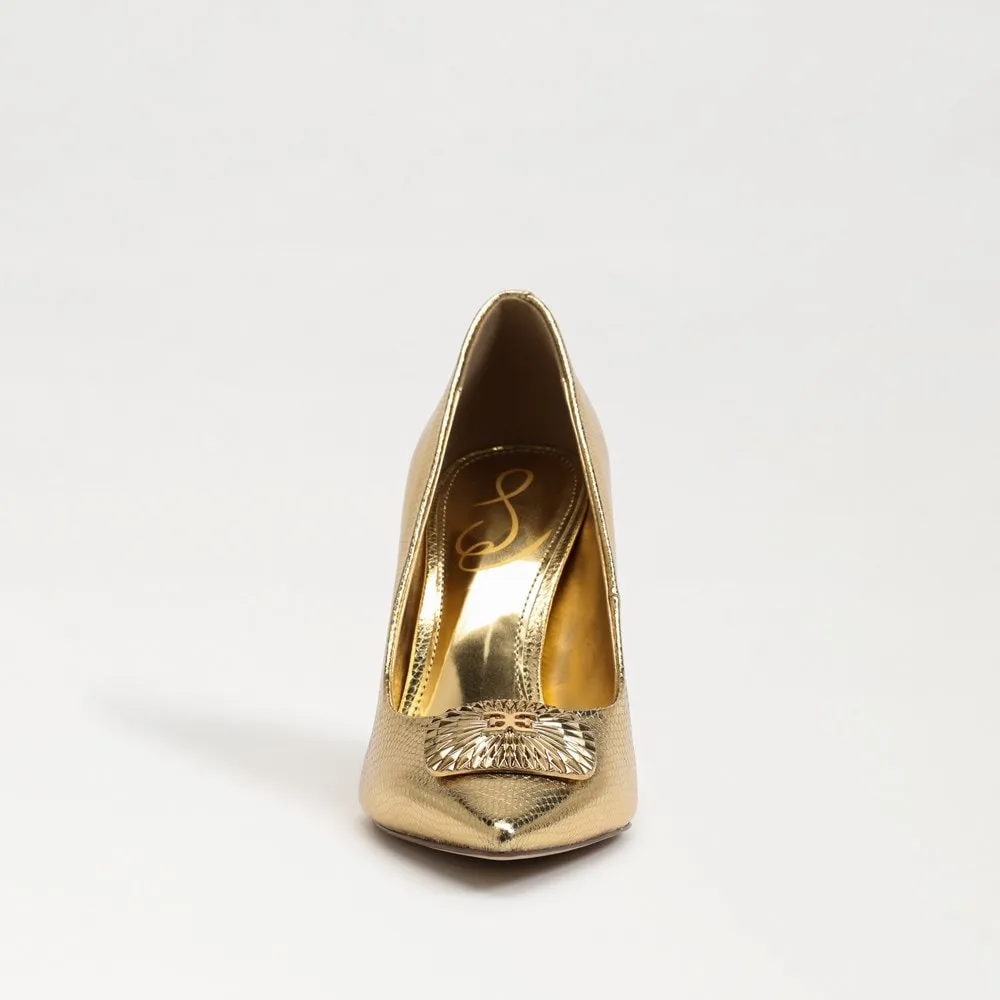 Sam Hazel Pointed Large-scale promotion Excellent customer service On Stiletto Slip Edelman Fashion Amber Heeled Toe Gold Pumps