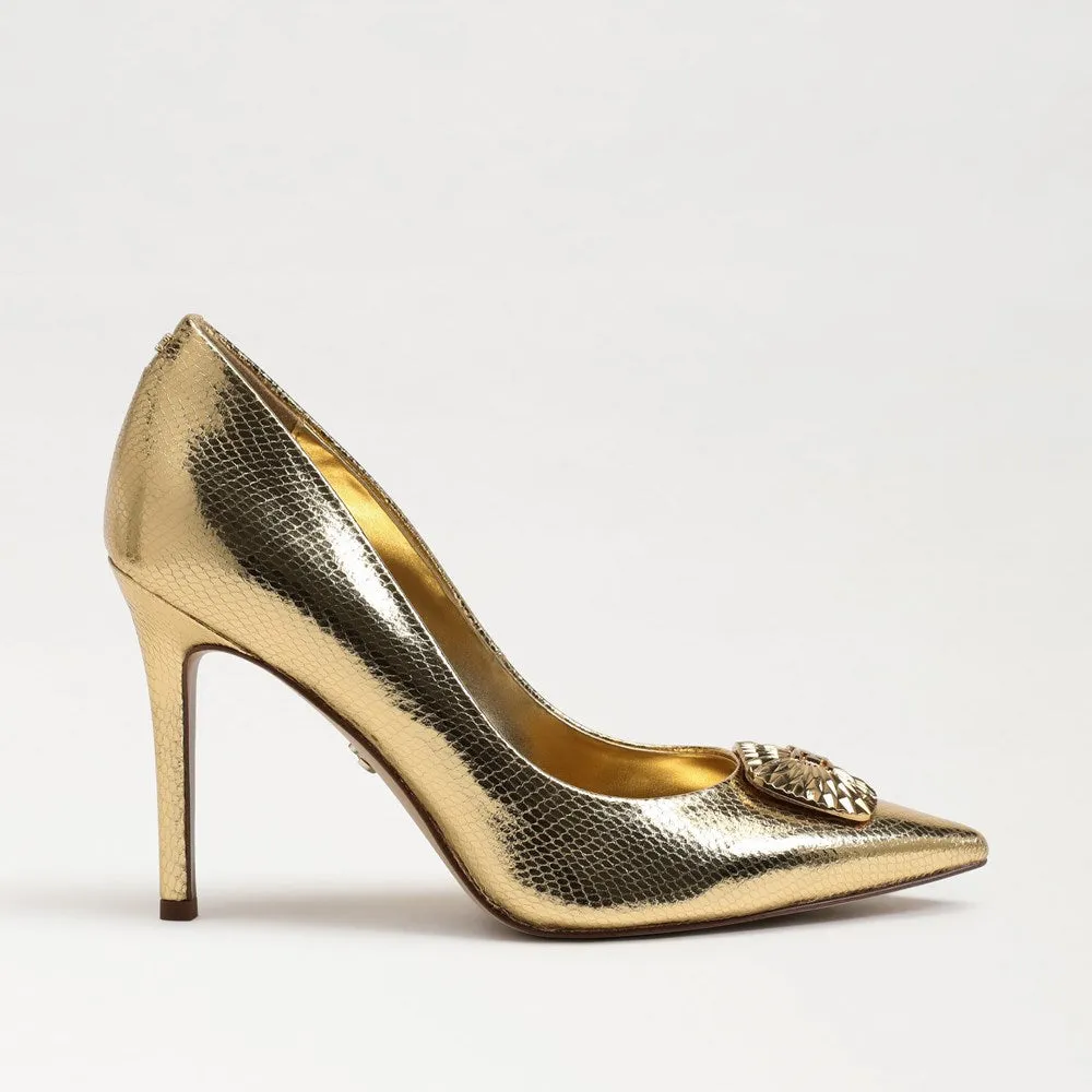 Sam Hazel Pointed Large-scale promotion Excellent customer service On Stiletto Slip Edelman Fashion Amber Heeled Toe Gold Pumps