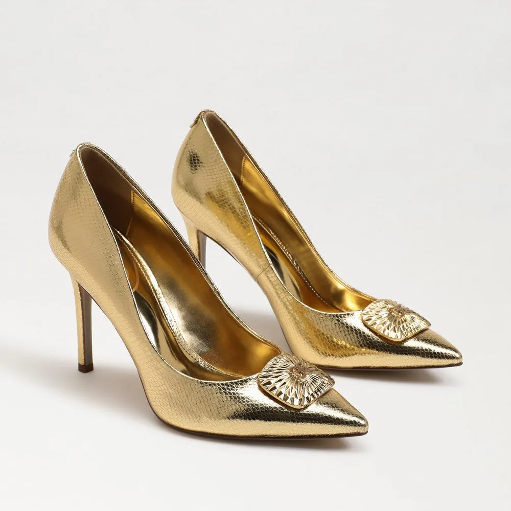 Sam Hazel Pointed Large-scale promotion Excellent customer service On Stiletto Slip Edelman Fashion Amber Heeled Toe Gold Pumps