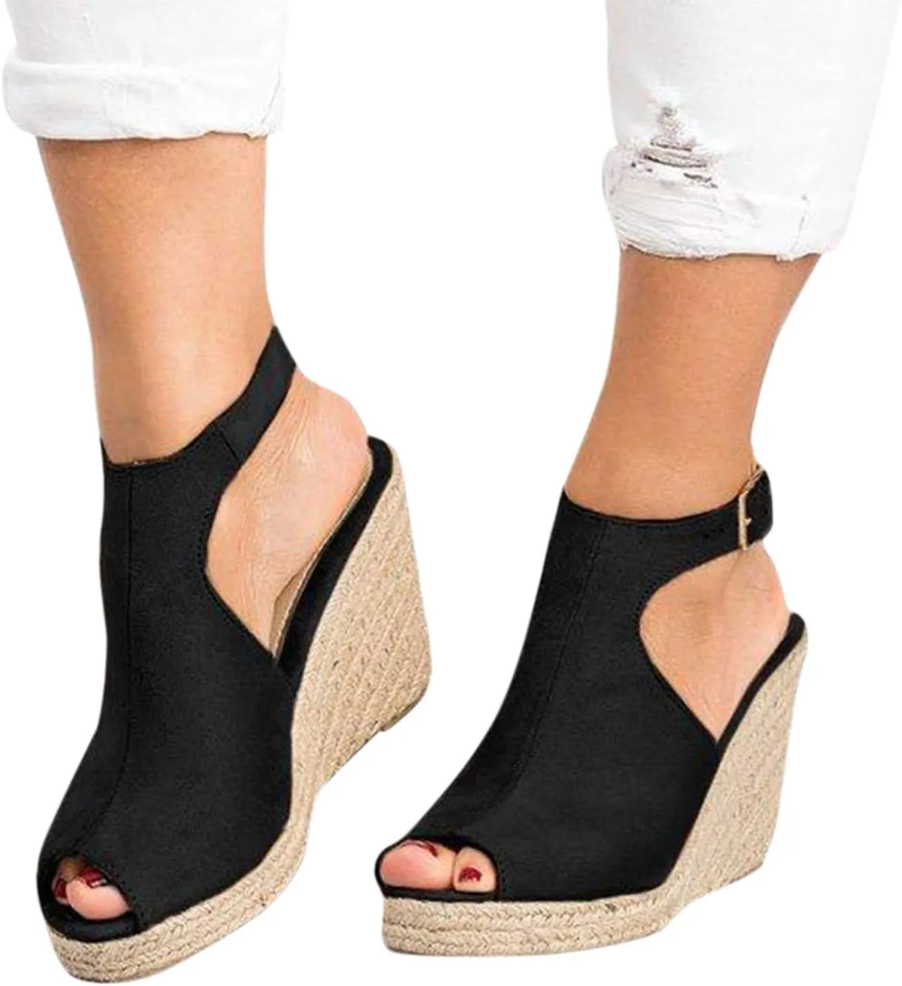 Sandalias para Mujer, Sandals for Women Suede Peep Toe Ankle Booties Cut Out Stacked Heel Ankle Boots