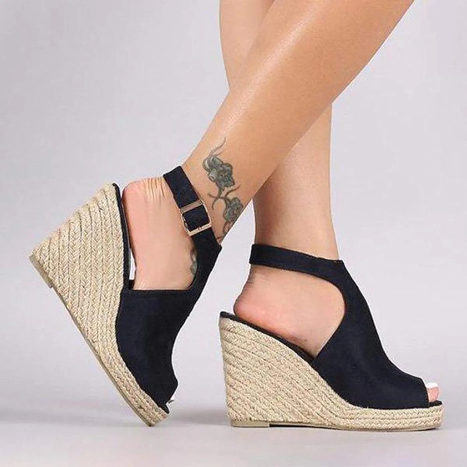 Sandalias para Mujer, Sandals for Women Suede Peep Toe Ankle Booties Cut Out Stacked Heel Ankle Boots