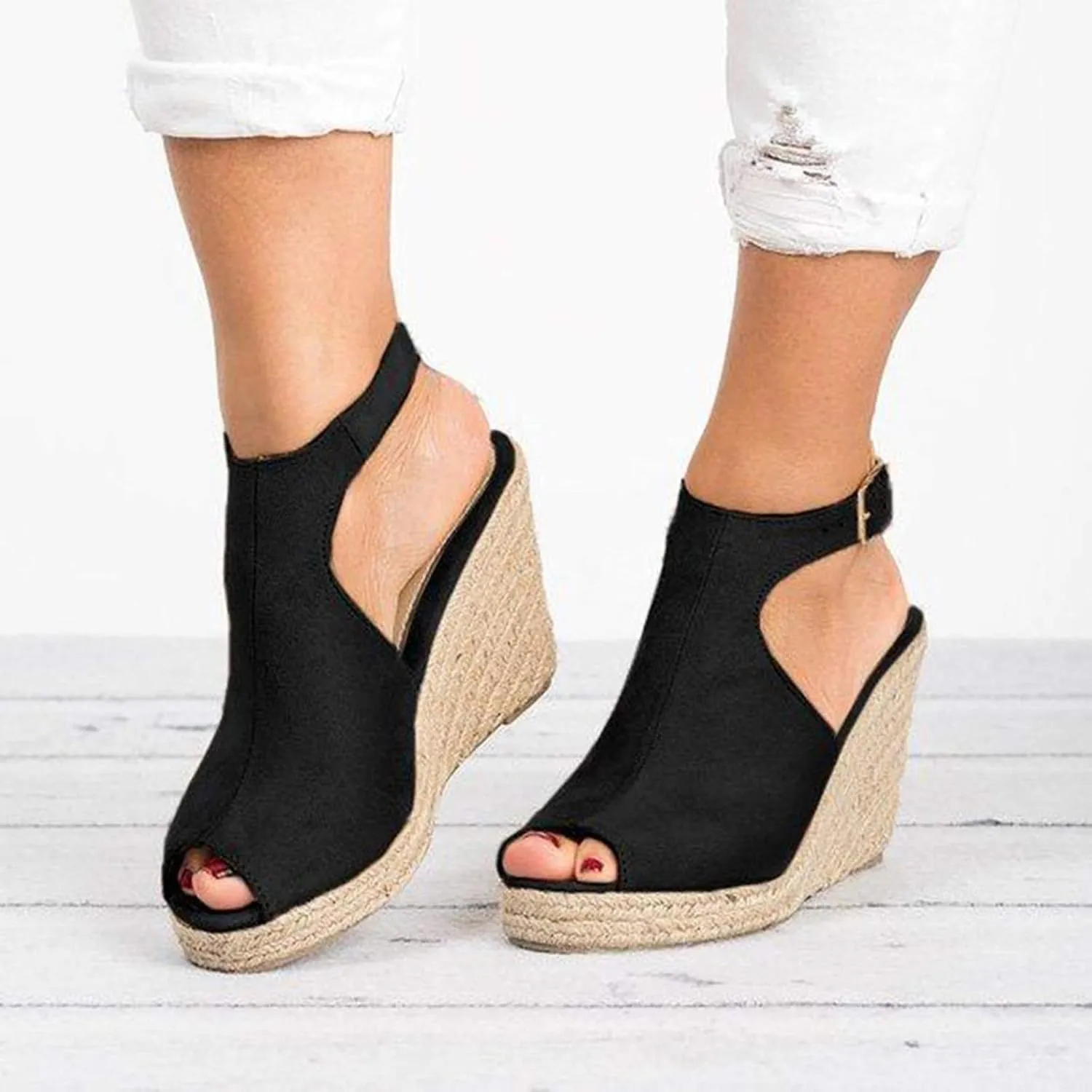 Sandalias para Mujer, Sandals for Women Suede Peep Toe Ankle Booties Cut Out Stacked Heel Ankle Boots