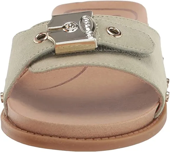 Scholl's Detailed Slip Slide Special deal Trusted Pistachio Originalist Dr. Flat On Open Toe Sandals