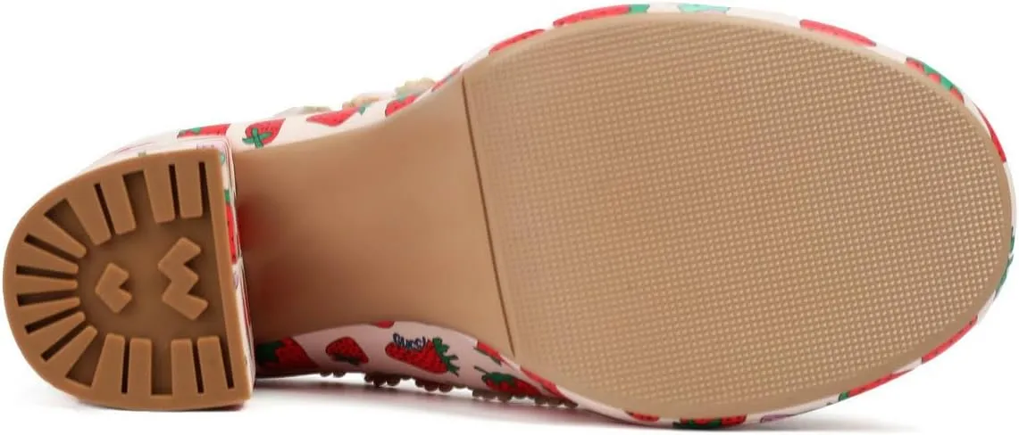 Shinelly Platform Chunky Heels Cute Strawberry Mary Janes Round Toe High Heel Kawaii Pump Shoes