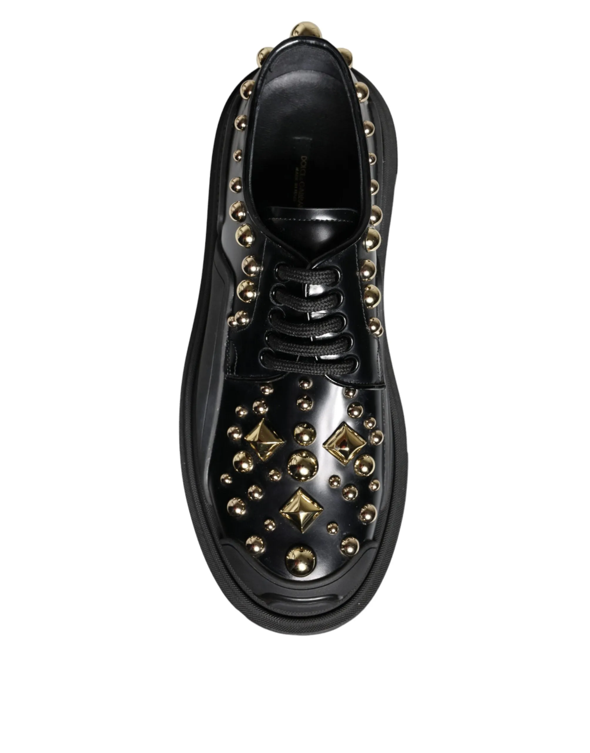 Shoes Power-efficient Dolce Trekking Gabbana Leather Derby & Black Embellished International shipping