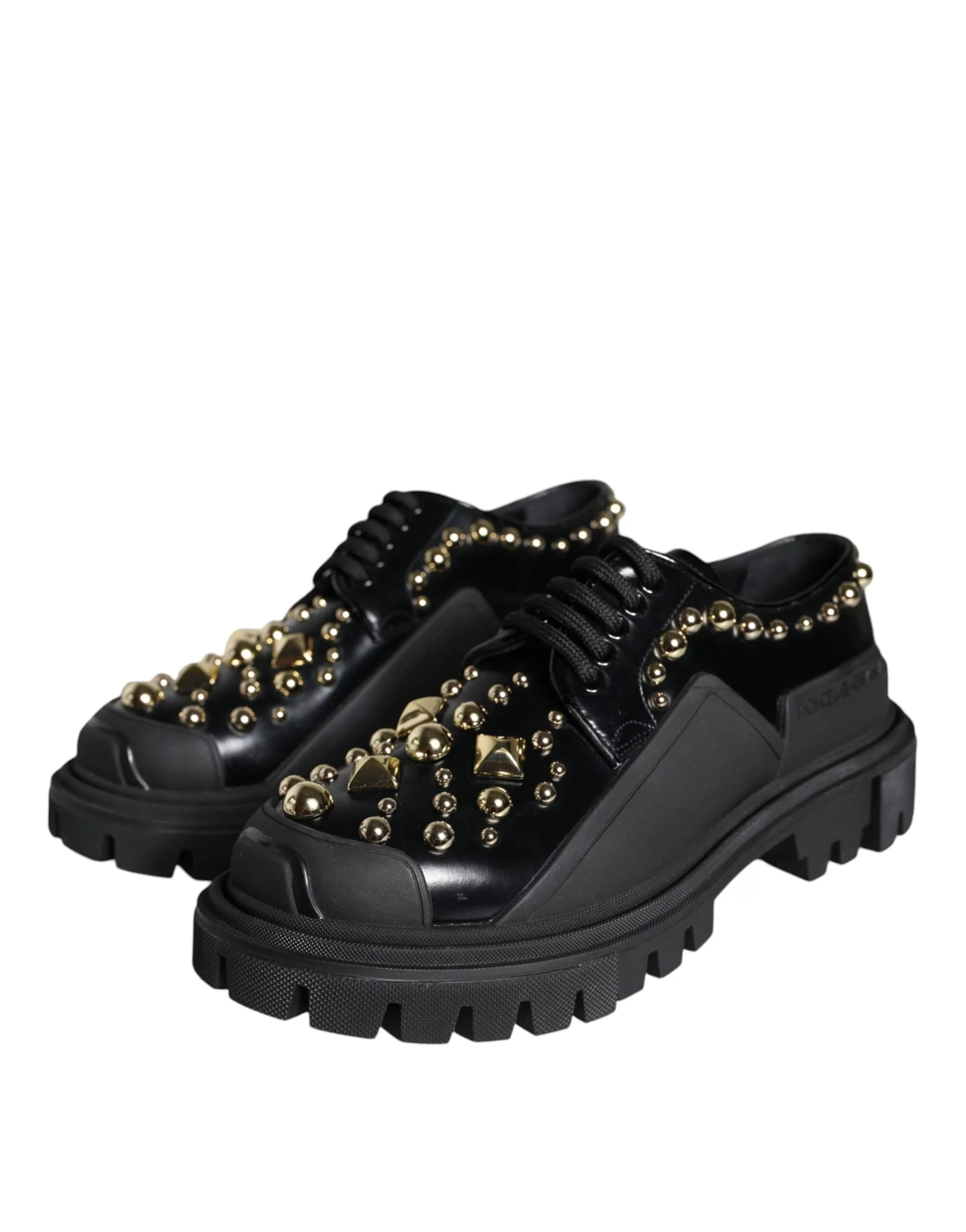 Shoes Power-efficient Dolce Trekking Gabbana Leather Derby & Black Embellished International shipping