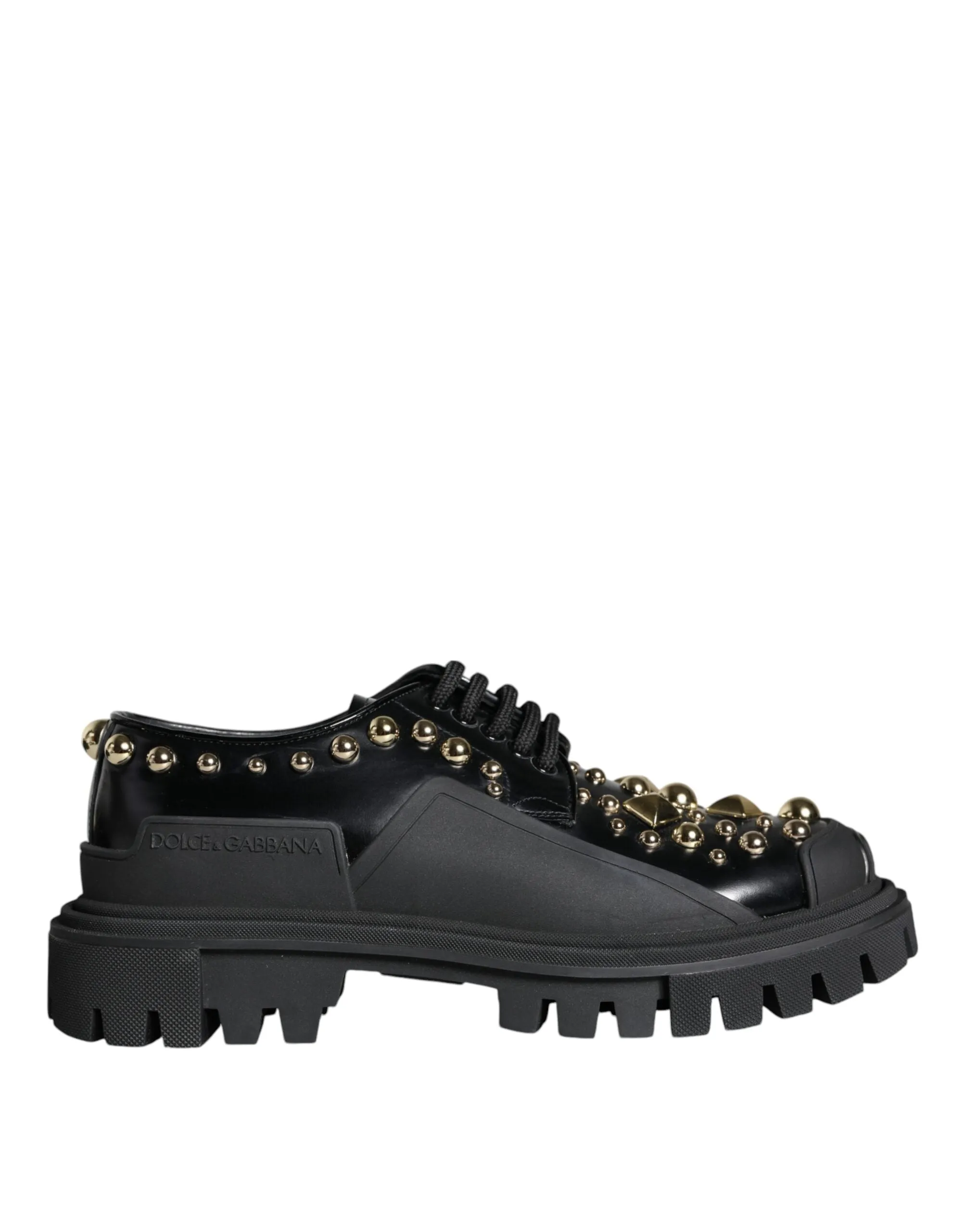 Shoes Power-efficient Dolce Trekking Gabbana Leather Derby & Black Embellished International shipping