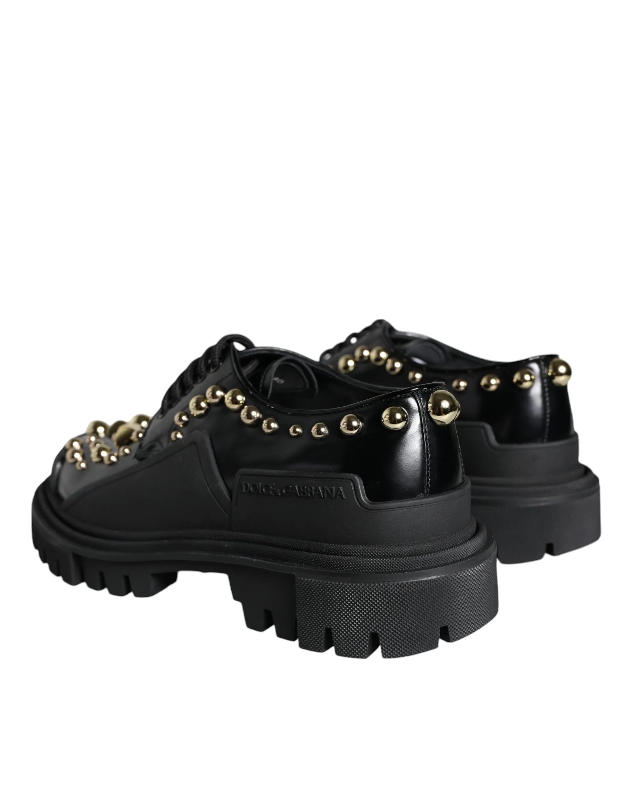 Shoes Power-efficient Dolce Trekking Gabbana Leather Derby & Black Embellished International shipping