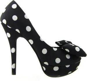 SHOW STORY Two Tone Spot Polka Dots Bow Stiletto Platform High Heel Pump,LF30406