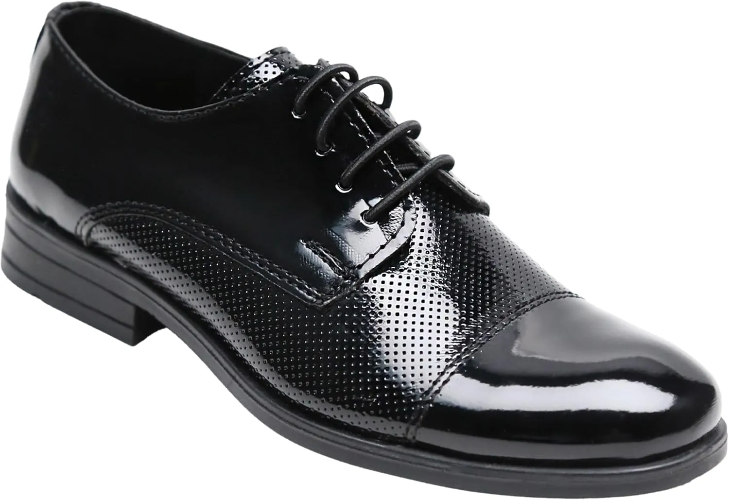 SIRRI Boys Dotted Derby Patent Lace Up Dress Shoes Formal Wedding Prom Footwear