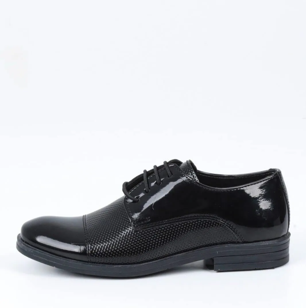 SIRRI Boys Dotted Derby Patent Lace Up Dress Shoes Formal Wedding Prom Footwear