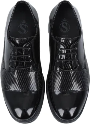 SIRRI Boys Dotted Derby Patent Lace Up Dress Shoes Formal Wedding Prom Footwear