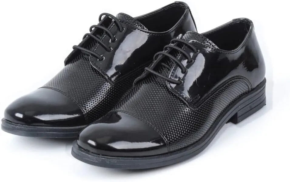 SIRRI Boys Dotted Derby Patent Lace Up Dress Shoes Formal Wedding Prom Footwear