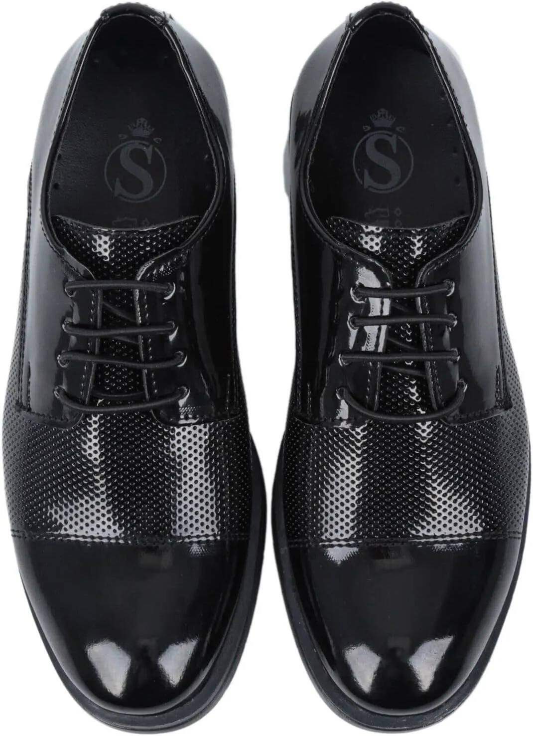 SIRRI Boys Dotted Derby Patent Lace Up Dress Shoes Formal Wedding Prom Footwear