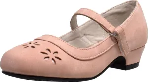 SOBEYO Girls' Dress Shoes Mary Jane Low Heel Flowers Cut Out Accents Leather Lining Insole Comfortable Memory Foam Cushion Wedding Party Princess Pump School Shoe