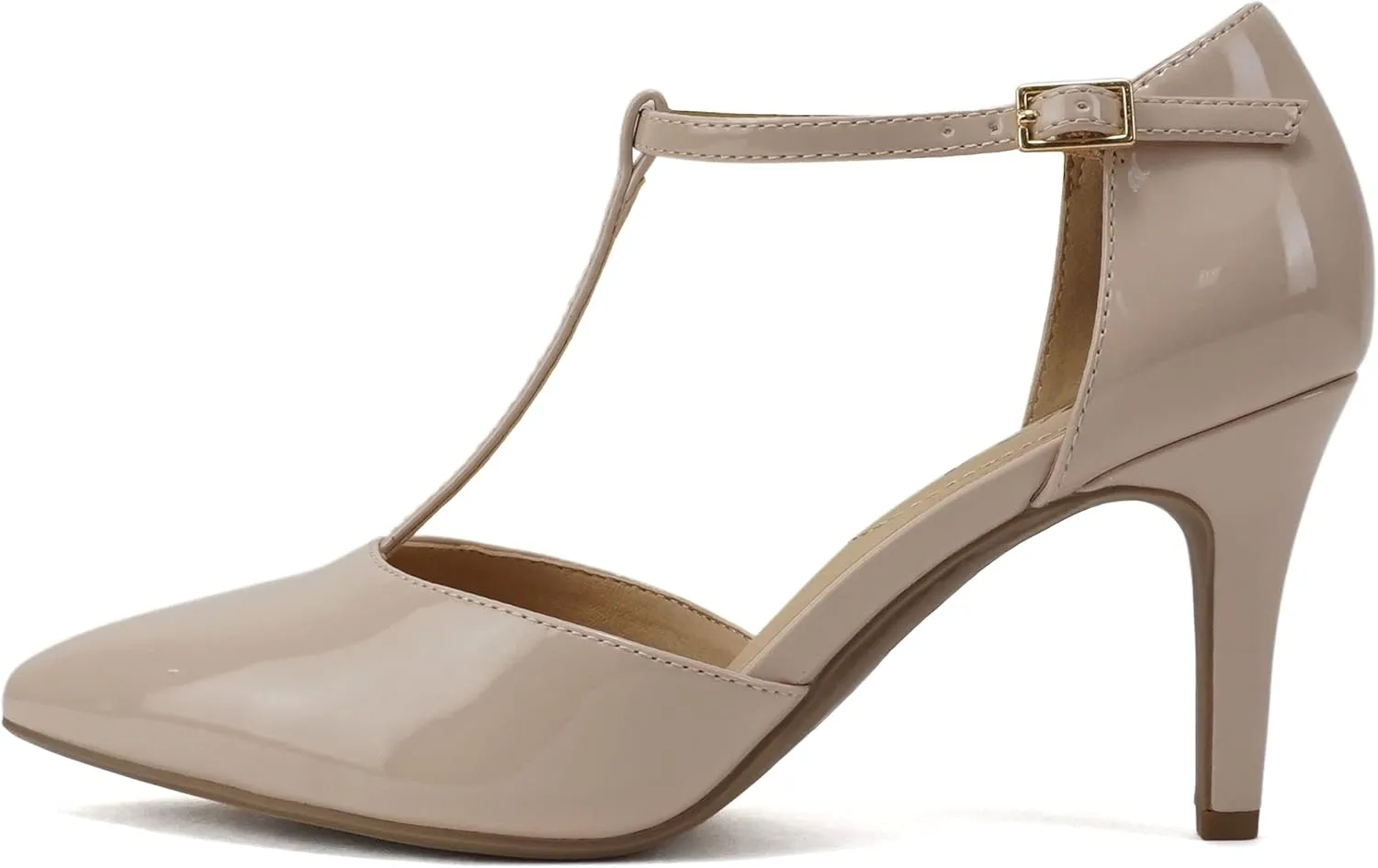 Soda Bahia ~ Women Pointed Toe Closed Back Counter Stiletto Mid Heel T-Strap Pump Shoe