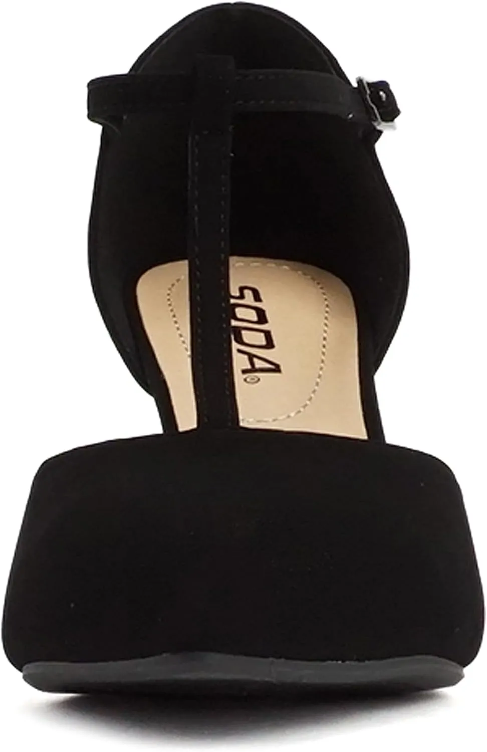 Soda Bahia ~ Women Pointed Toe Closed Back Counter Stiletto Mid Heel T-Strap Pump Shoe