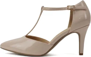 Soda Bahia ~ Women Pointed Toe Closed Back Counter Stiletto Mid Heel T-Strap Pump Shoe