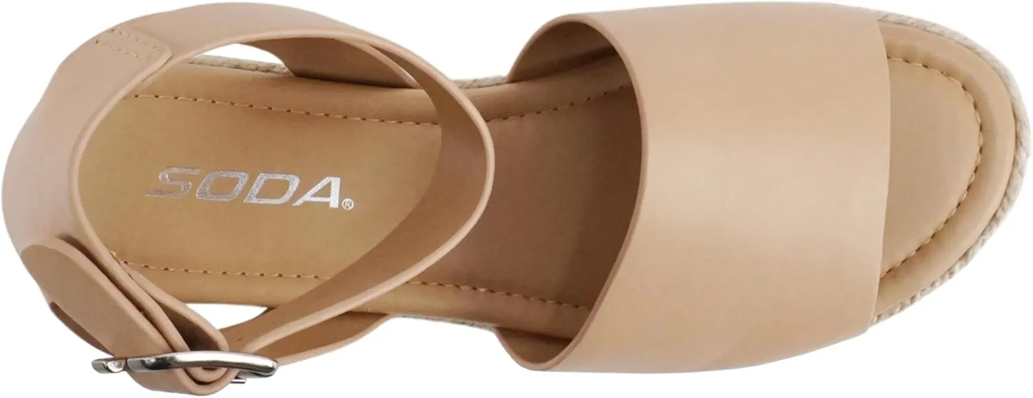 Soda Topic Open Toe Buckle Ankle Strap Espadrilles Flatform Wedge Casual Sandal