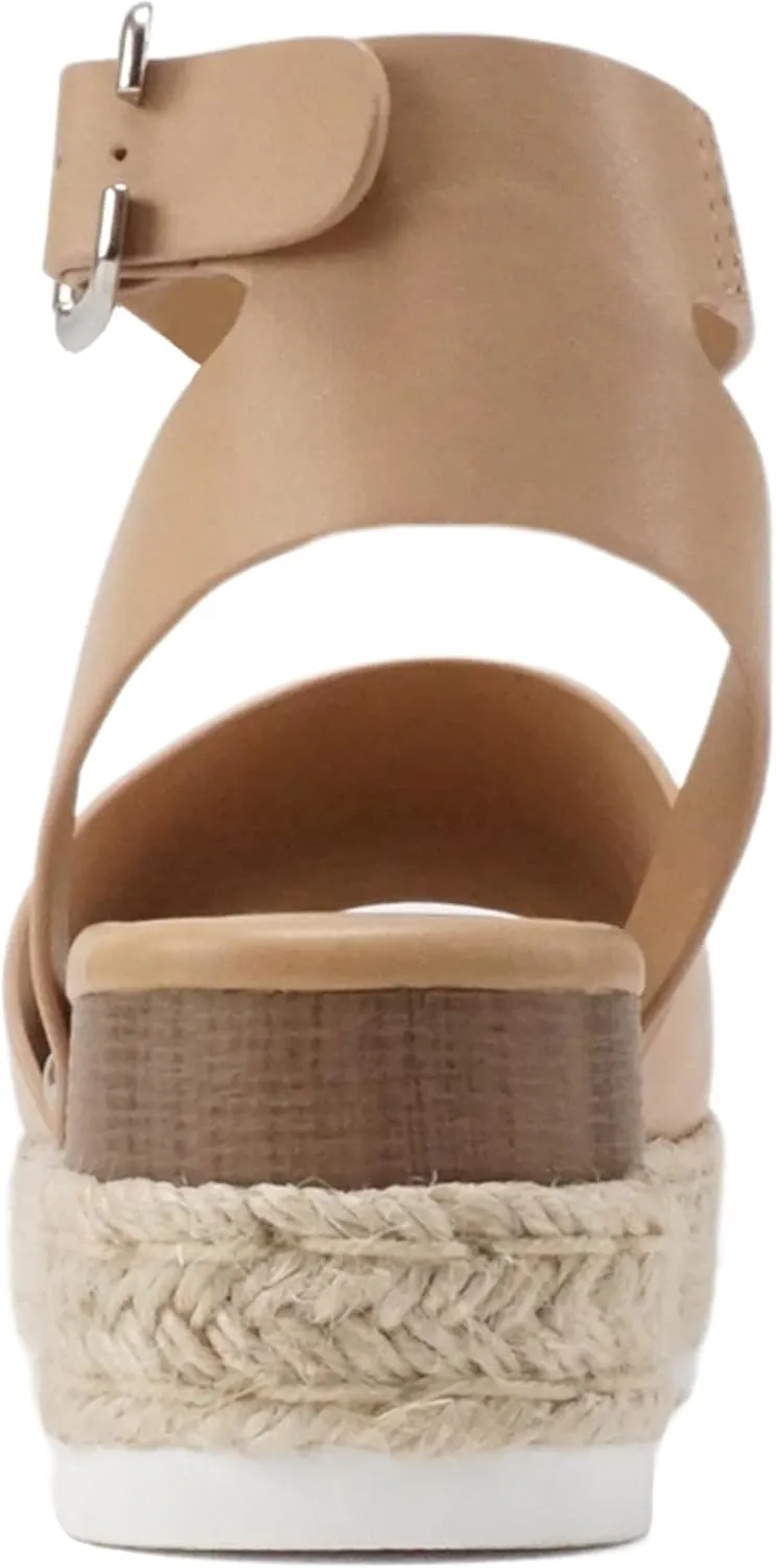 Soda Topic Open Toe Buckle Ankle Strap Espadrilles Flatform Wedge Casual Sandal