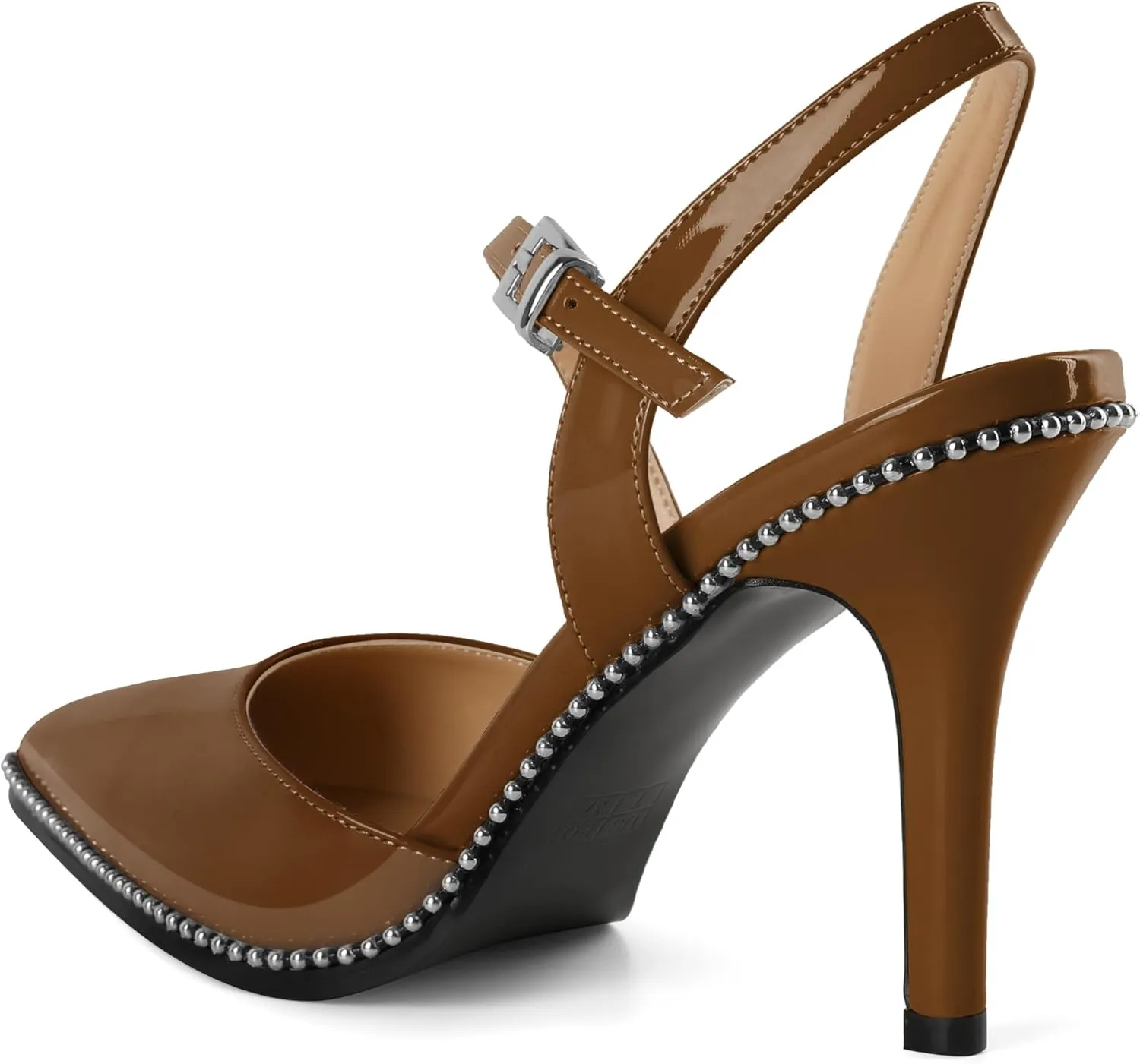 Soireelady Women Slingback Heels High Heel Beaded Pumps Pointed Toe Stilettos Slip On Strappy Heels Dress Pumps Shoes 3.5 Inch