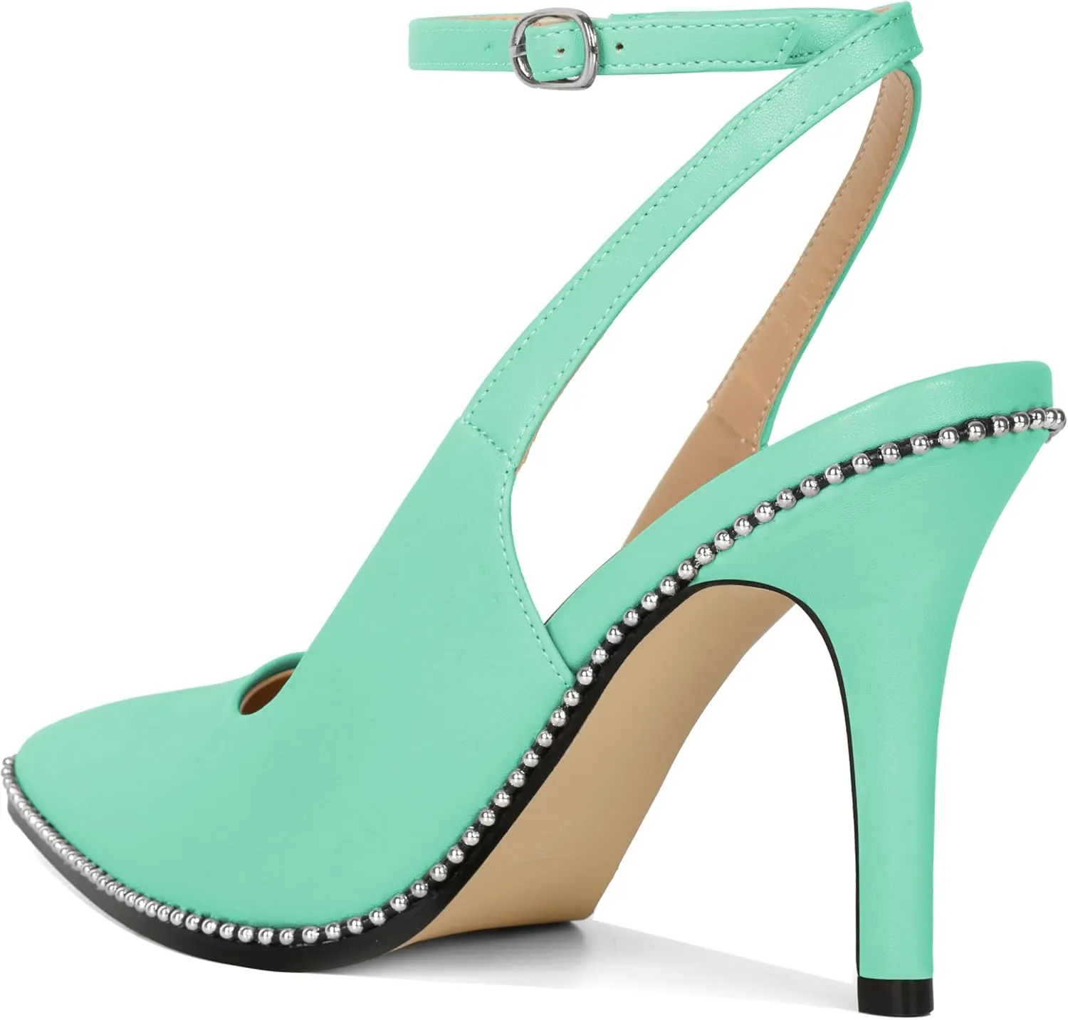 Soireelady Women Slingback High Heel Beaded Pumps Pointed Toe Stilettos Slip On Strappy Heels Ankle Strap Dress Pumps Shoes 3.5 Inches