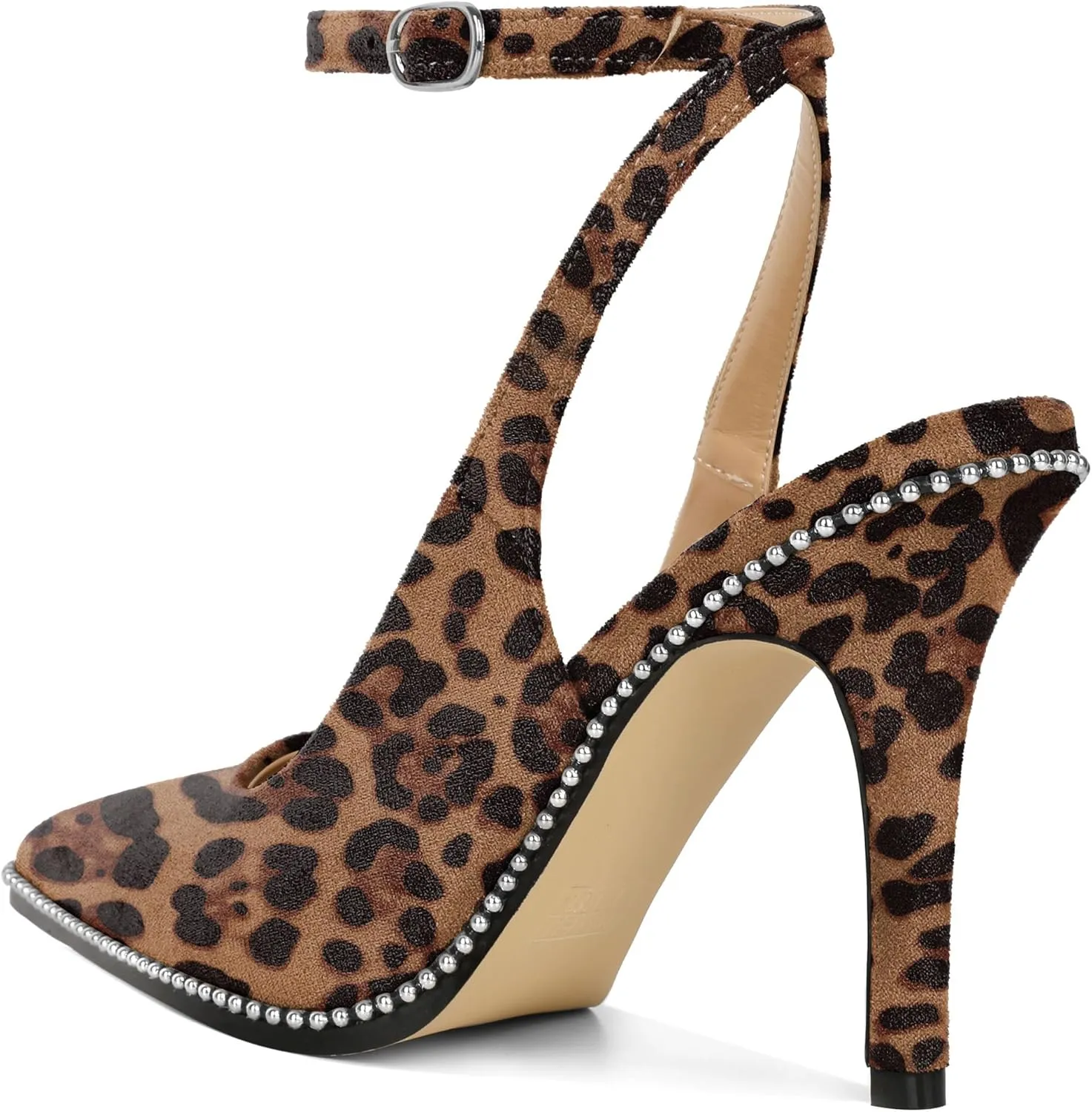 Soireelady Women Slingback High Heel Beaded Pumps Pointed Toe Stilettos Slip On Strappy Heels Ankle Strap Dress Pumps Shoes 3.5 Inches