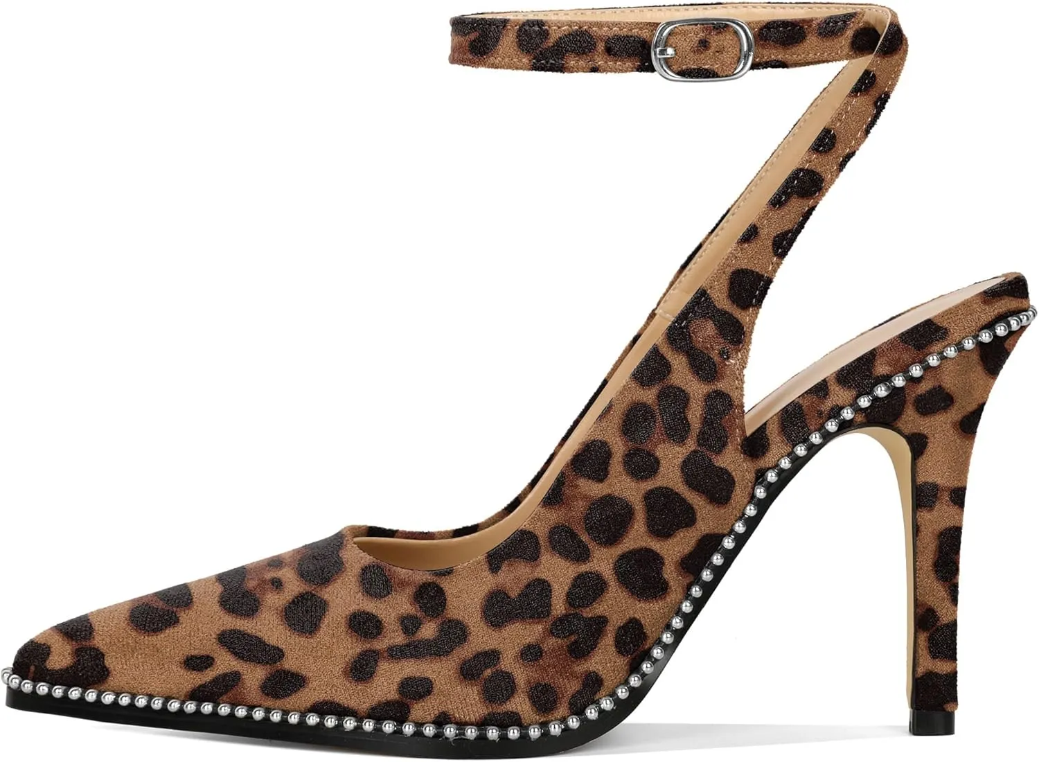 Soireelady Women Slingback High Heel Beaded Pumps Pointed Toe Stilettos Slip On Strappy Heels Ankle Strap Dress Pumps Shoes 3.5 Inches