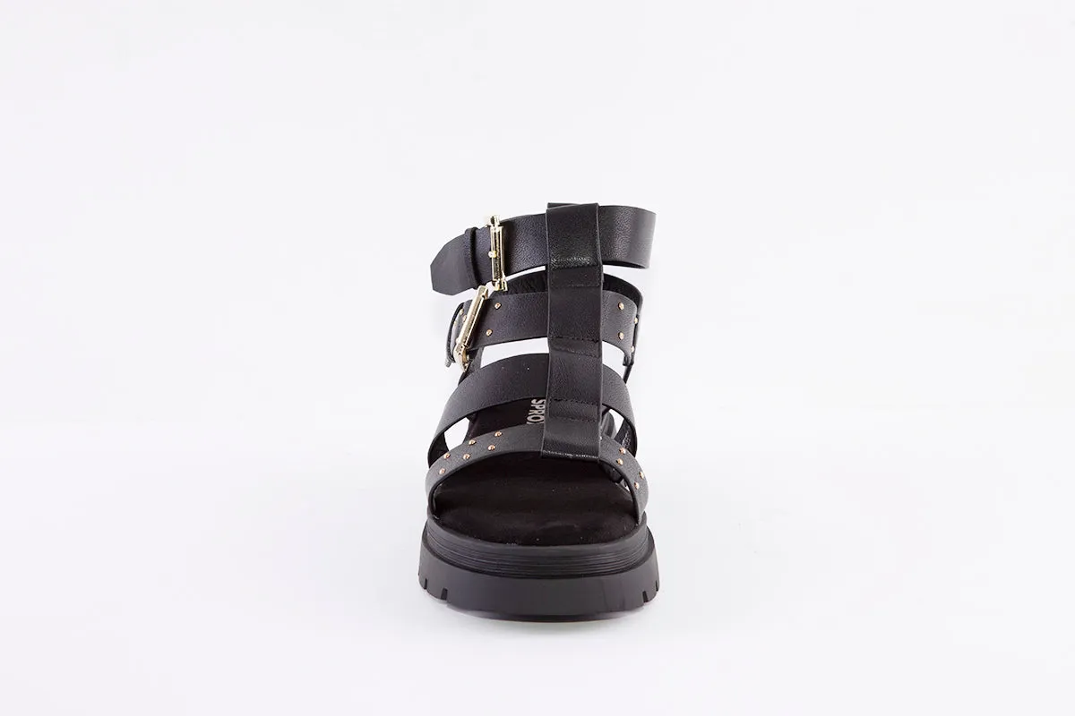 SPROX - 556930 GLADIATOR STRAP WEDGE FASHION SANDAL - BLACK
