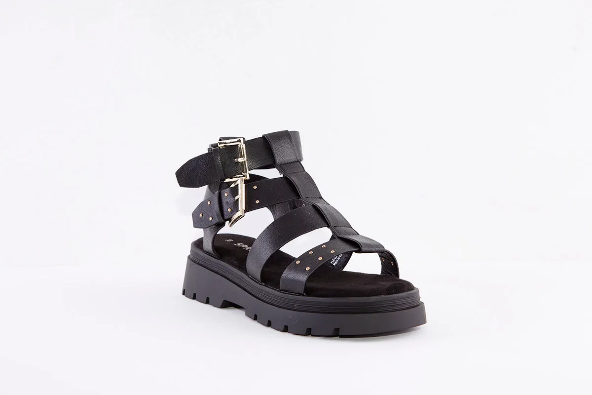 SPROX - 556930 GLADIATOR STRAP WEDGE FASHION SANDAL - BLACK