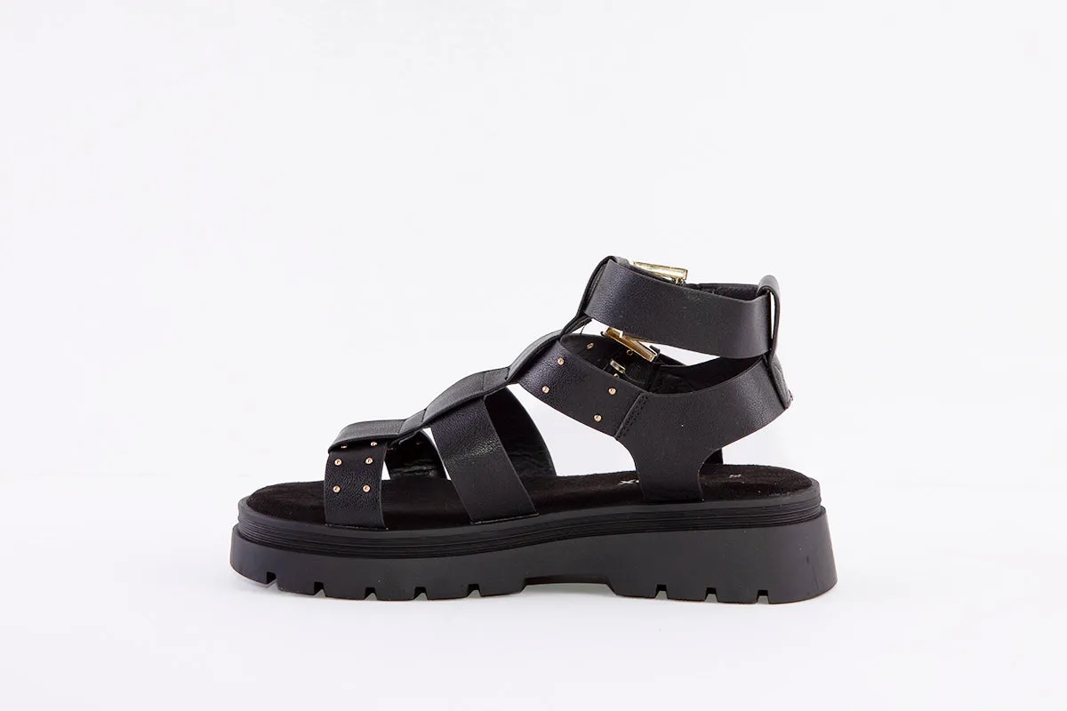 SPROX - 556930 GLADIATOR STRAP WEDGE FASHION SANDAL - BLACK