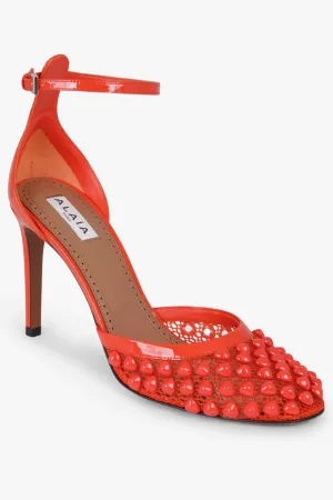 Stud Fishnet Mesh 90mm Pump | Orange