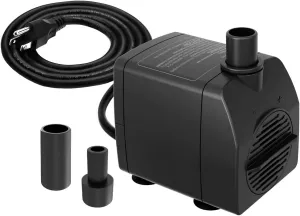 Submersible Pump 200GPH Ultra Quiet with Dry Burning Protection 5.2ft High Lift for Fountains, Hydroponics, Ponds, Aquariums & More…