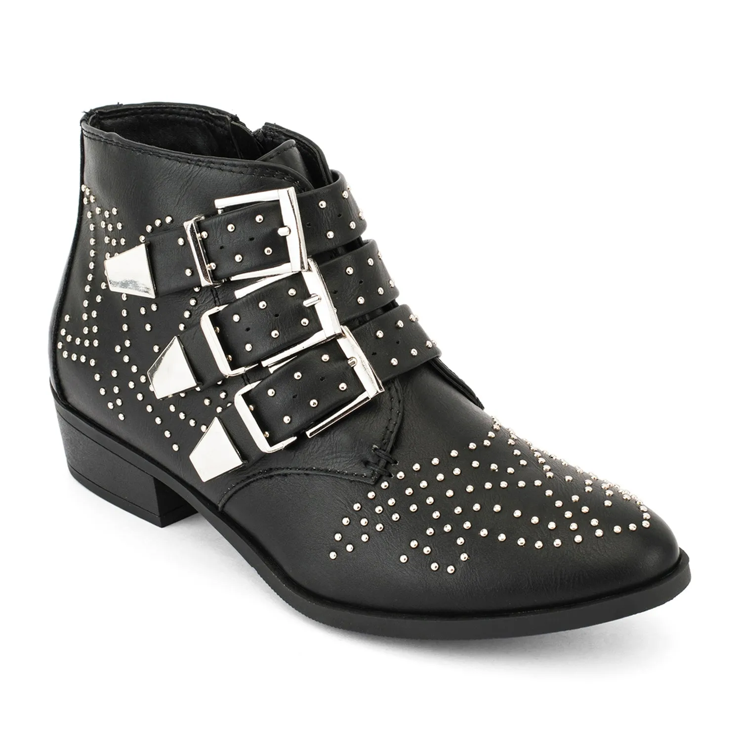 Suede Studded Buckle Ankle Boot