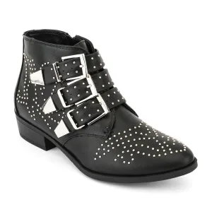 Suede Studded Buckle Ankle Boot
