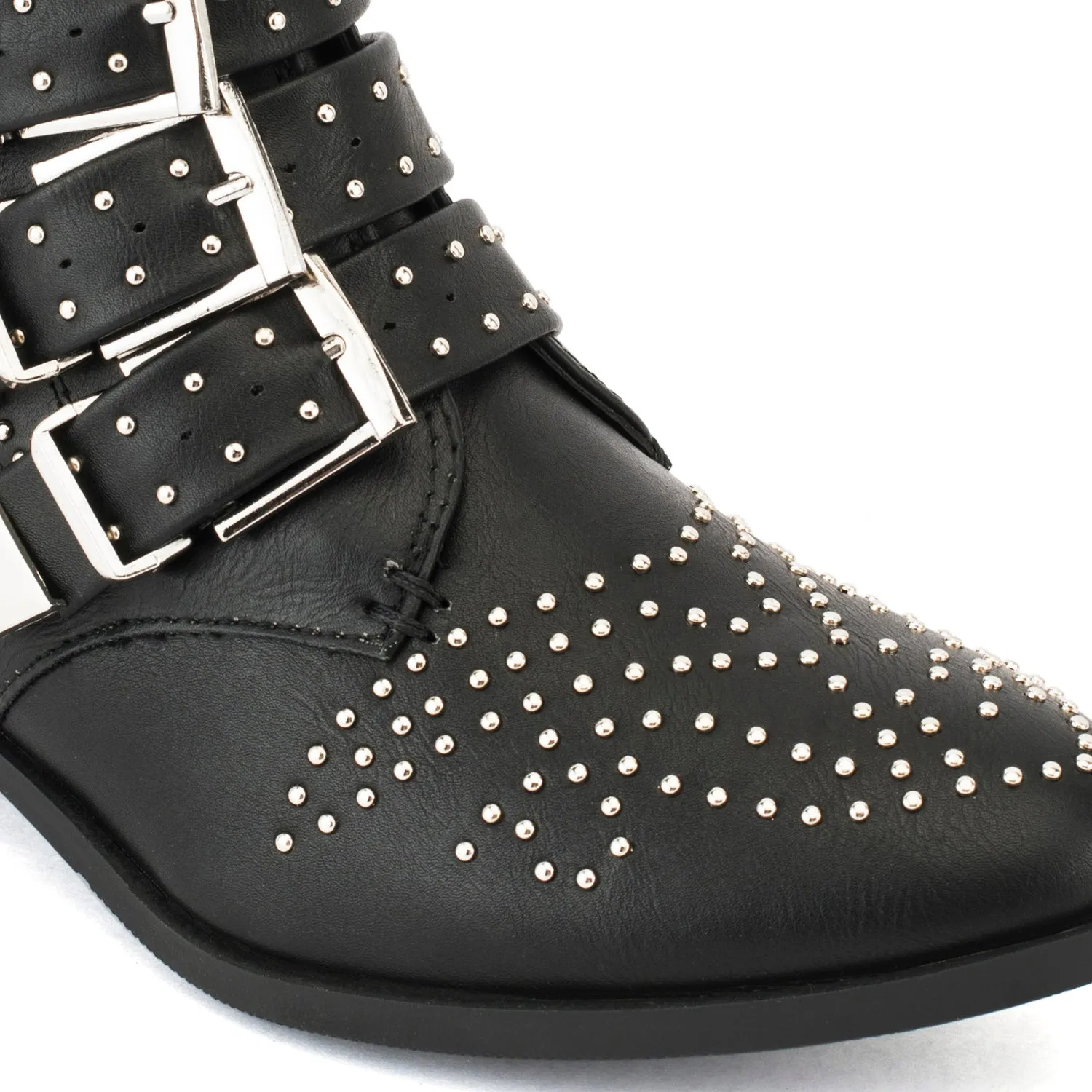 Suede Studded Buckle Ankle Boot