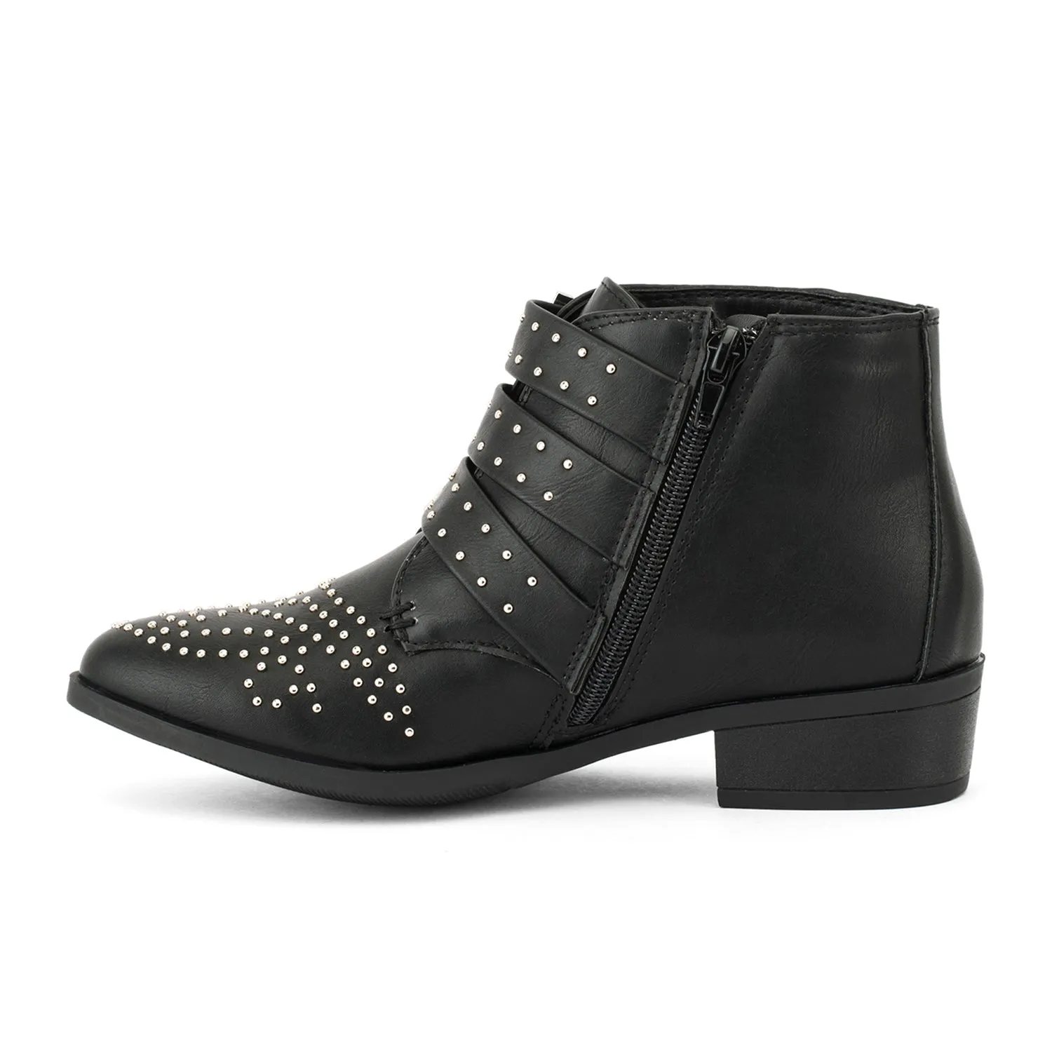 Suede Studded Buckle Ankle Boot