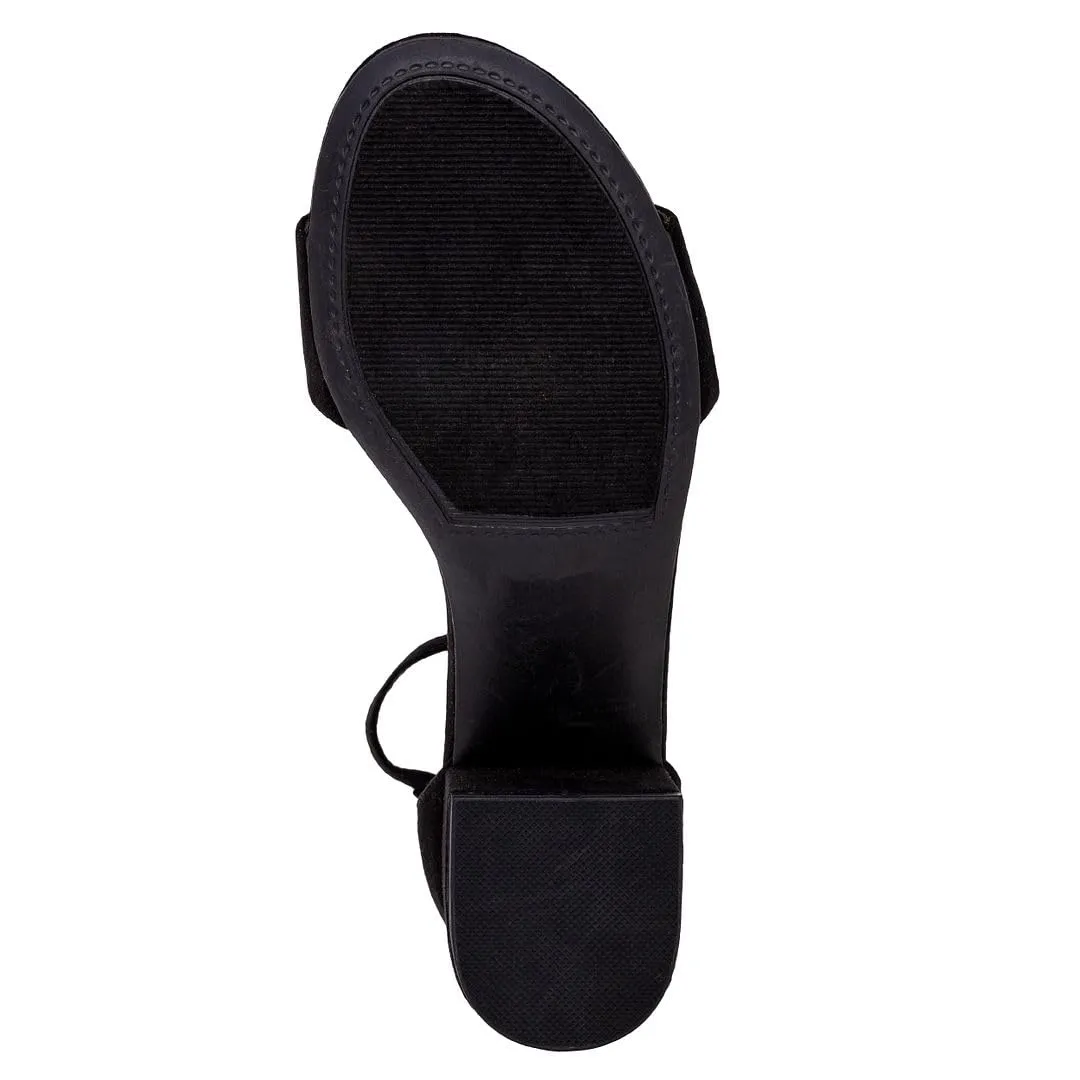 Sugar Women's Low Two Piece Block Heel Dress Shoe Ladies Ankle Strap Pump Sandal-Noelle-Black Micro-6.5