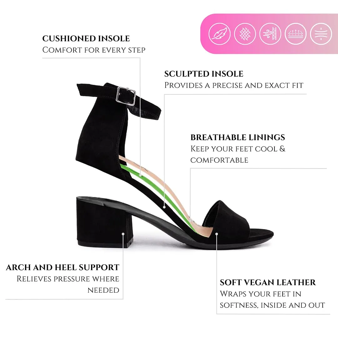 Sugar Women's Low Two Piece Block Heel Dress Shoe Ladies Ankle Strap Pump Sandal-Noelle-Black Micro-6.5