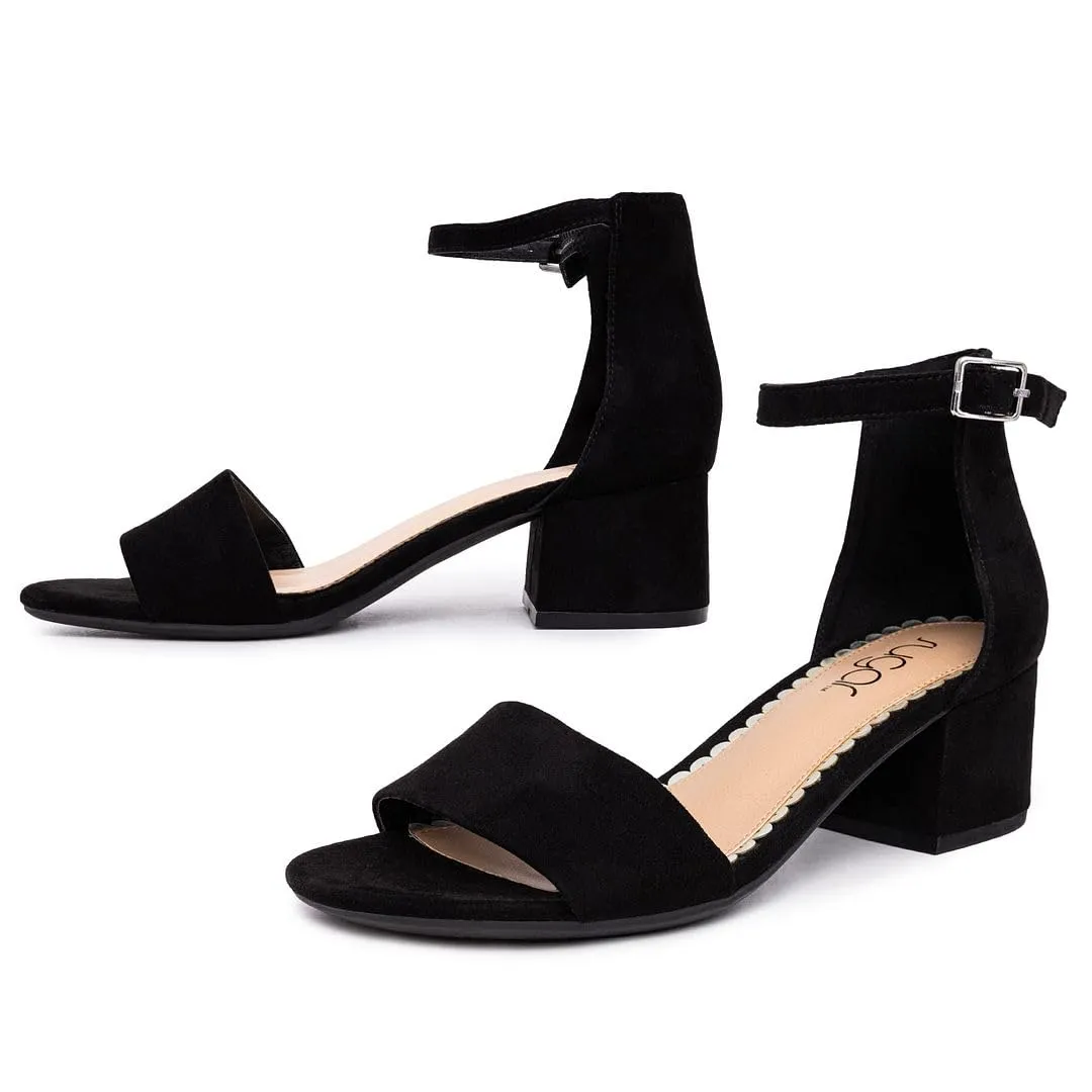 Sugar Women's Low Two Piece Block Heel Dress Shoe Ladies Ankle Strap Pump Sandal-Noelle-Black Micro-6.5