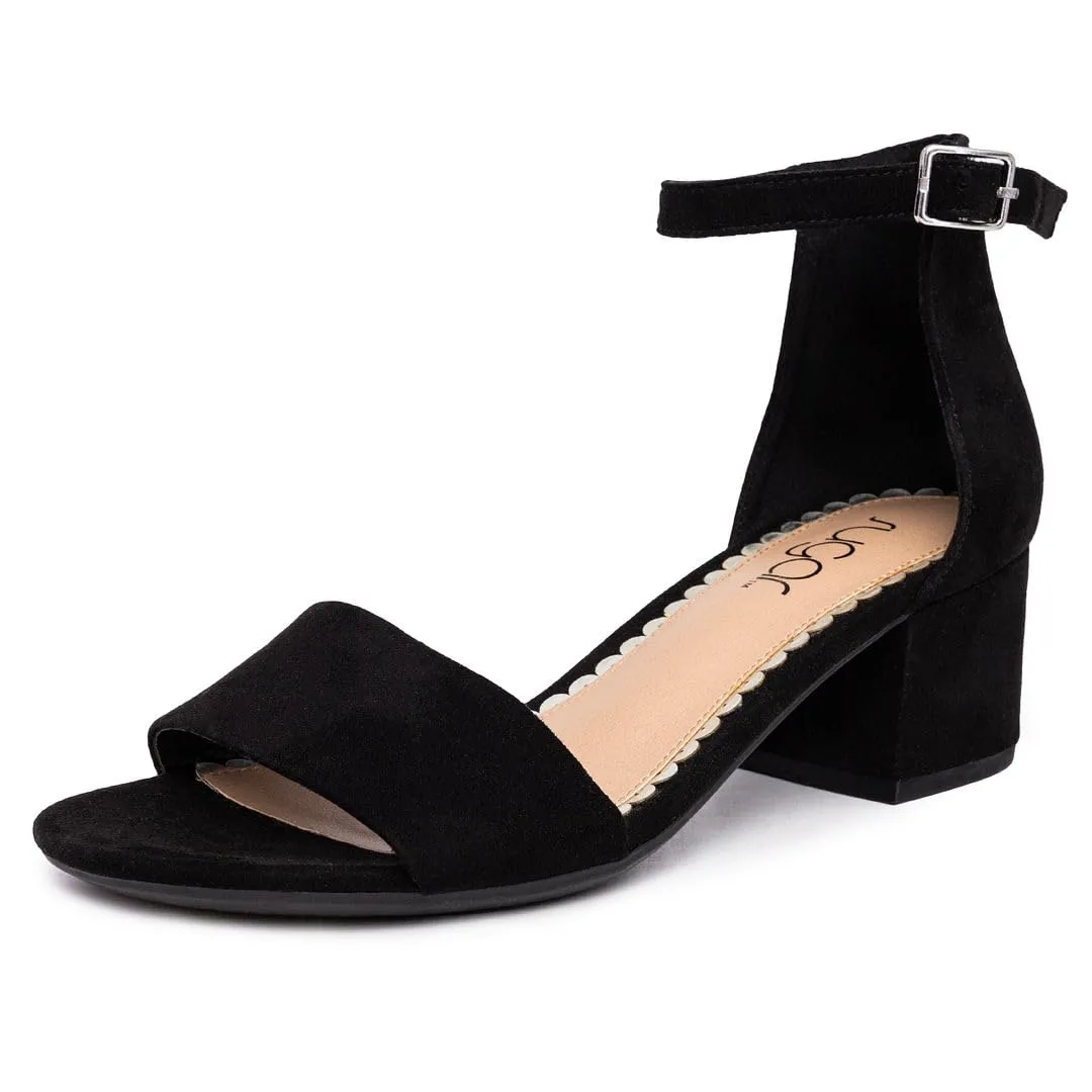 Sugar Women's Low Two Piece Block Heel Dress Shoe Ladies Ankle Strap Pump Sandal-Noelle-Black Micro-6.5