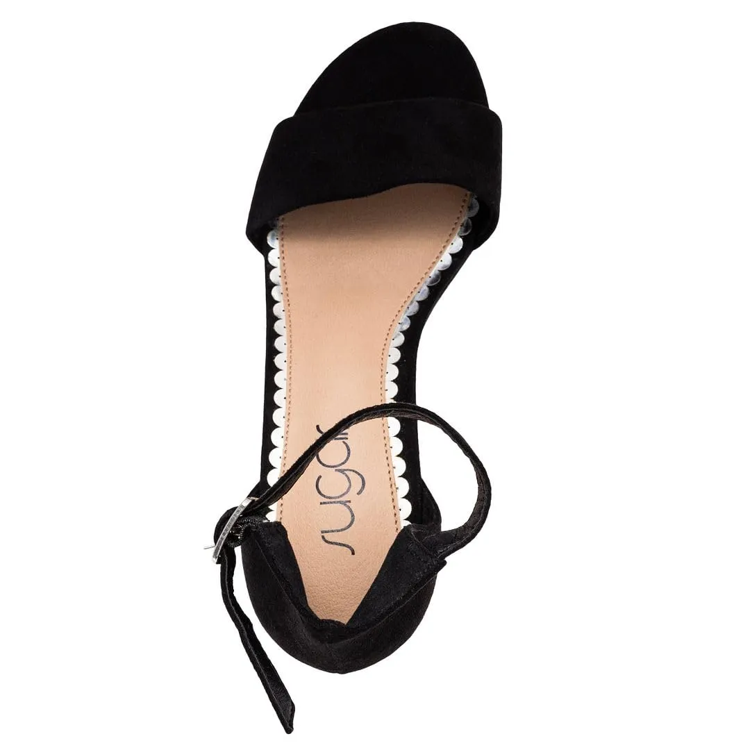 Sugar Women's Low Two Piece Block Heel Dress Shoe Ladies Ankle Strap Pump Sandal-Noelle-Black Micro-6.5