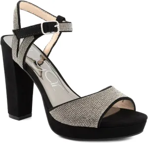 Sugar Women's Two Piece Block Heel Dress Shoe Ladies Ankle Strap Pump Sandal with Bead Detail - Open Back - Prisila Black 8