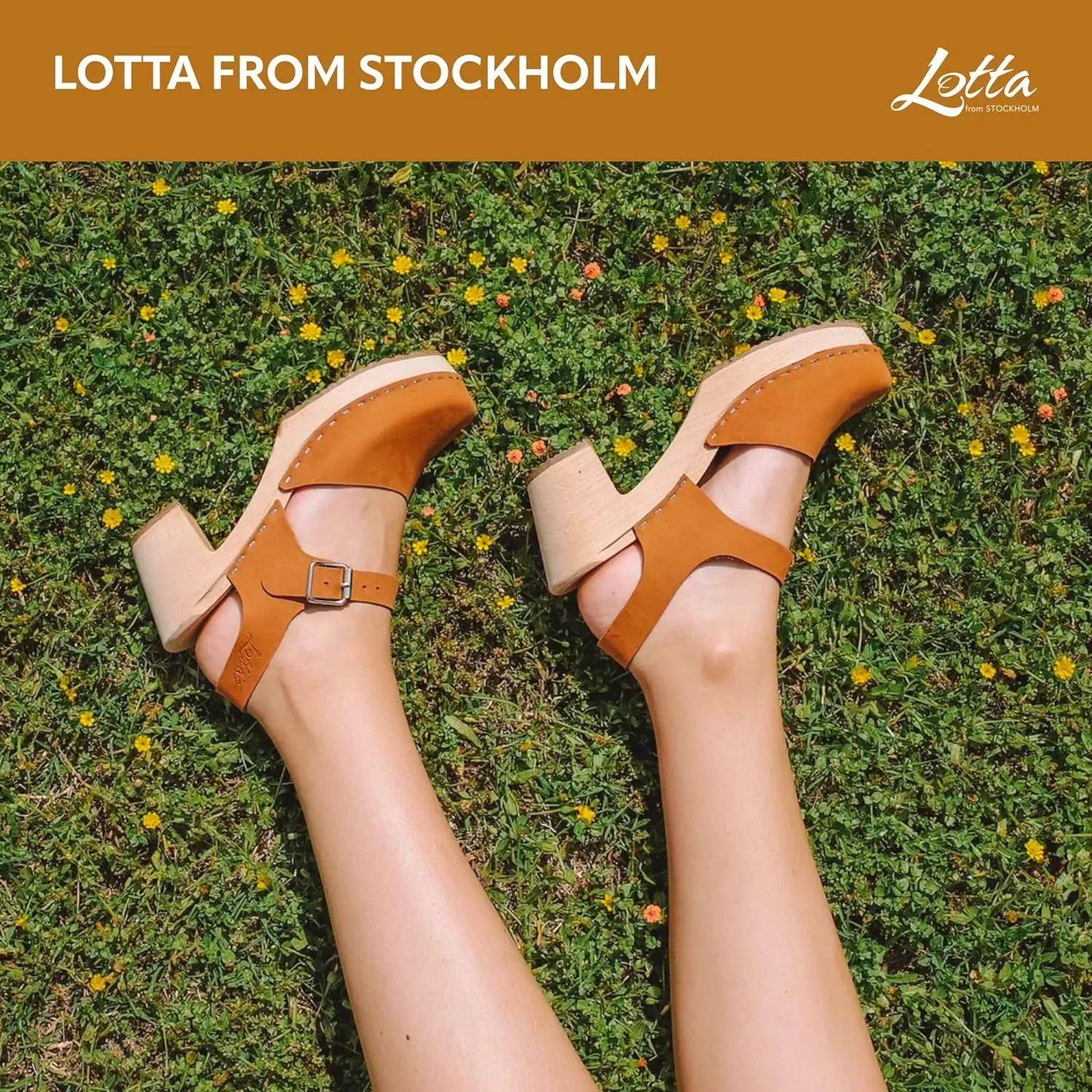 Swedish Highwood Clog Sandal for Women | Mary Jane Style Wooden Clogs Handcrafted in Sweden | Alder Wood Base and Oiled Nubuck Leather | Brown