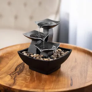 Tabletop Water Fountain- 3 Tier, 7-Inch Raku Bowl Waterfall, River Rocks, Electric Pump and Soothing Sounds for Office and Home Decor by Pure Garden